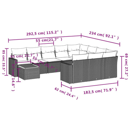 Set Divani da Giardino 11 pz con Cuscini in Polyrattan Grigio - homemem39