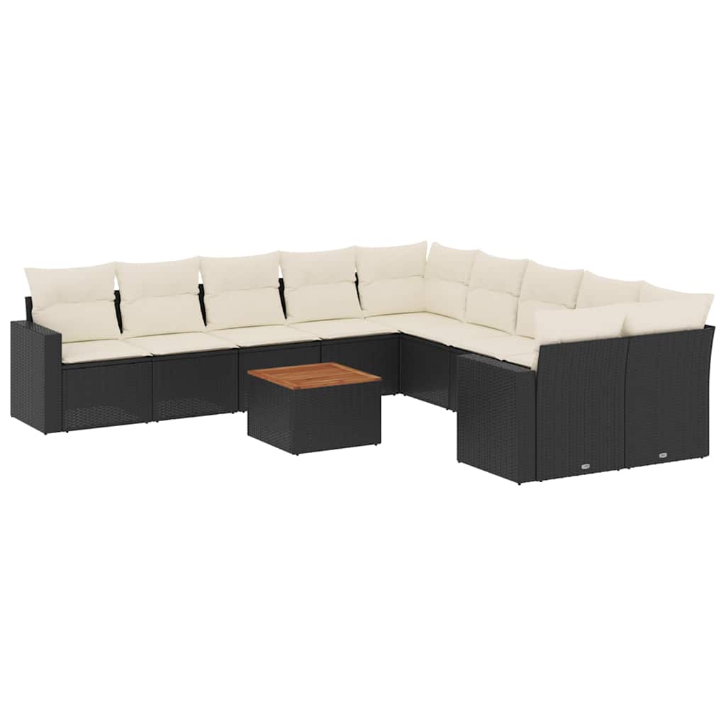 Set Divani da Giardino 11 pz con Cuscini in Polyrattan Nero - homemem39