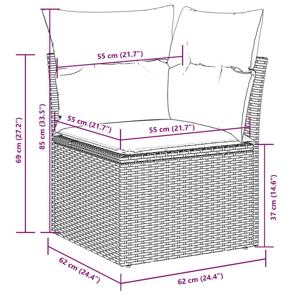 Set Divani da Giardino 11 pz con Cuscini in Polyrattan Nero - homemem39