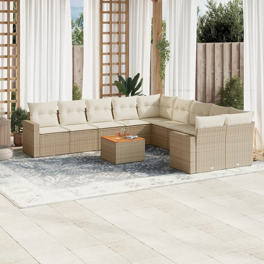 Set Divani da Giardino 11 pz con Cuscini Beige in Polyrattan - homemem39