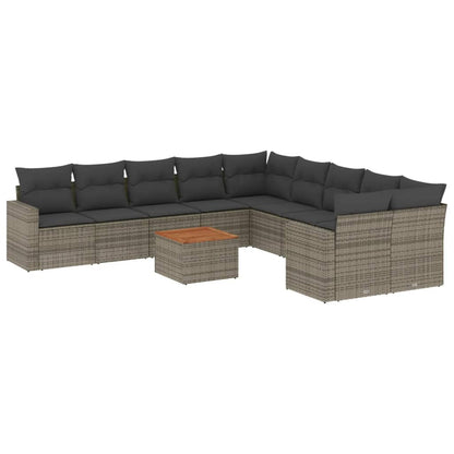 Set Divani da Giardino 11 pz con Cuscini in Polyrattan Grigio - homemem39