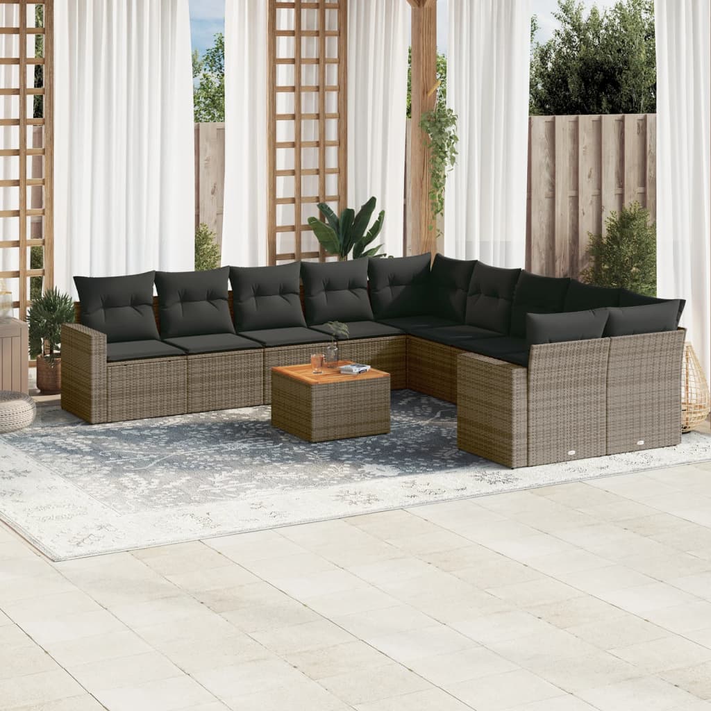 Set Divani da Giardino 11 pz con Cuscini in Polyrattan Grigio - homemem39