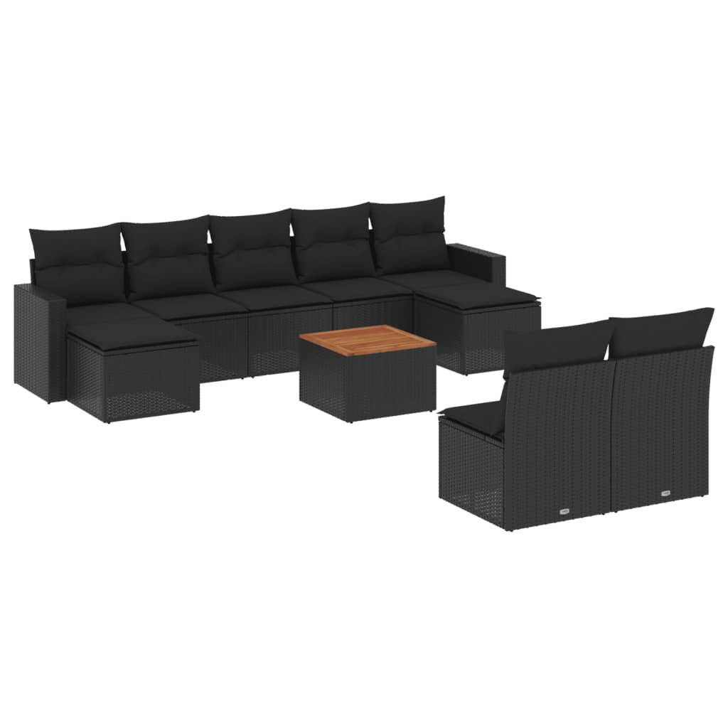 Set Divani da Giardino 10pz con Cuscini in Polyrattan Nero - homemem39