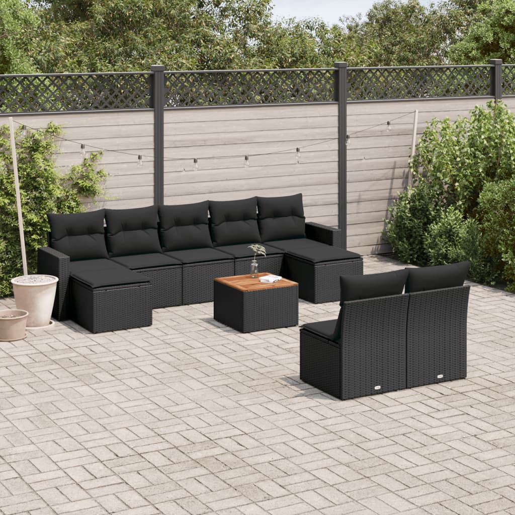 Set Divani da Giardino 10pz con Cuscini in Polyrattan Nero - homemem39