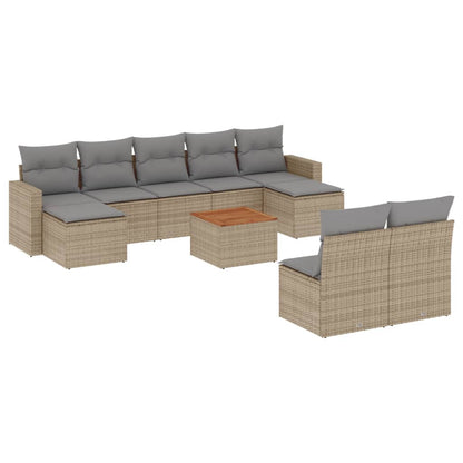 Set Divano da Giardino 10 pz con Cuscini Beige in Polyrattan - homemem39