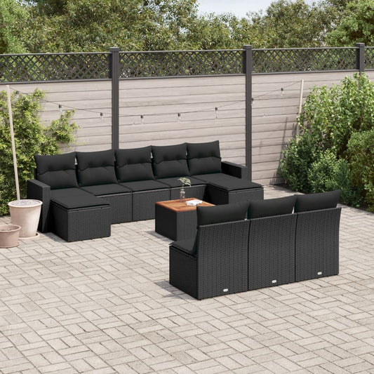 Set Divani da Giardino 11 pz con Cuscini in Polyrattan Nero - homemem39