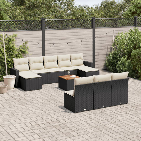 Set Divani da Giardino 11 pz con Cuscini in Polyrattan Nero - homemem39