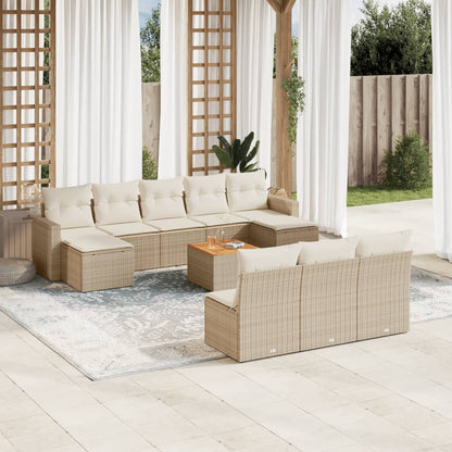 Set Divani da Giardino 11 pz con Cuscini Beige in Polyrattan - homemem39