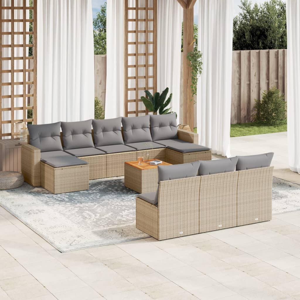 Set Divani da Giardino 11 pz con Cuscini Beige in Polyrattan - homemem39