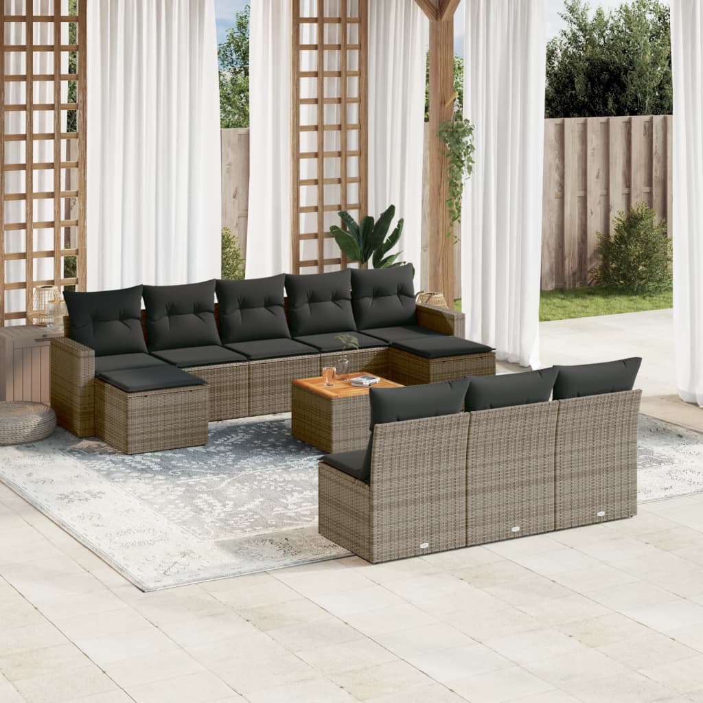 Set Divani da Giardino 11 pz con Cuscini in Polyrattan Grigio - homemem39