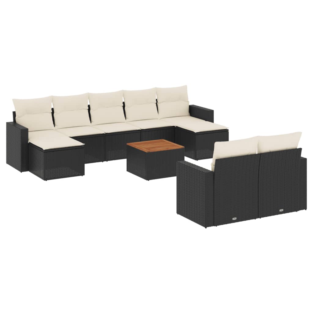 Set Divani da Giardino 10pz con Cuscini in Polyrattan Nero - homemem39