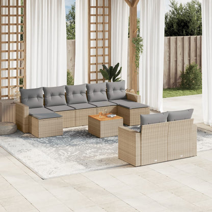 Set Divano da Giardino 10 pz con Cuscini Beige in Polyrattan - homemem39