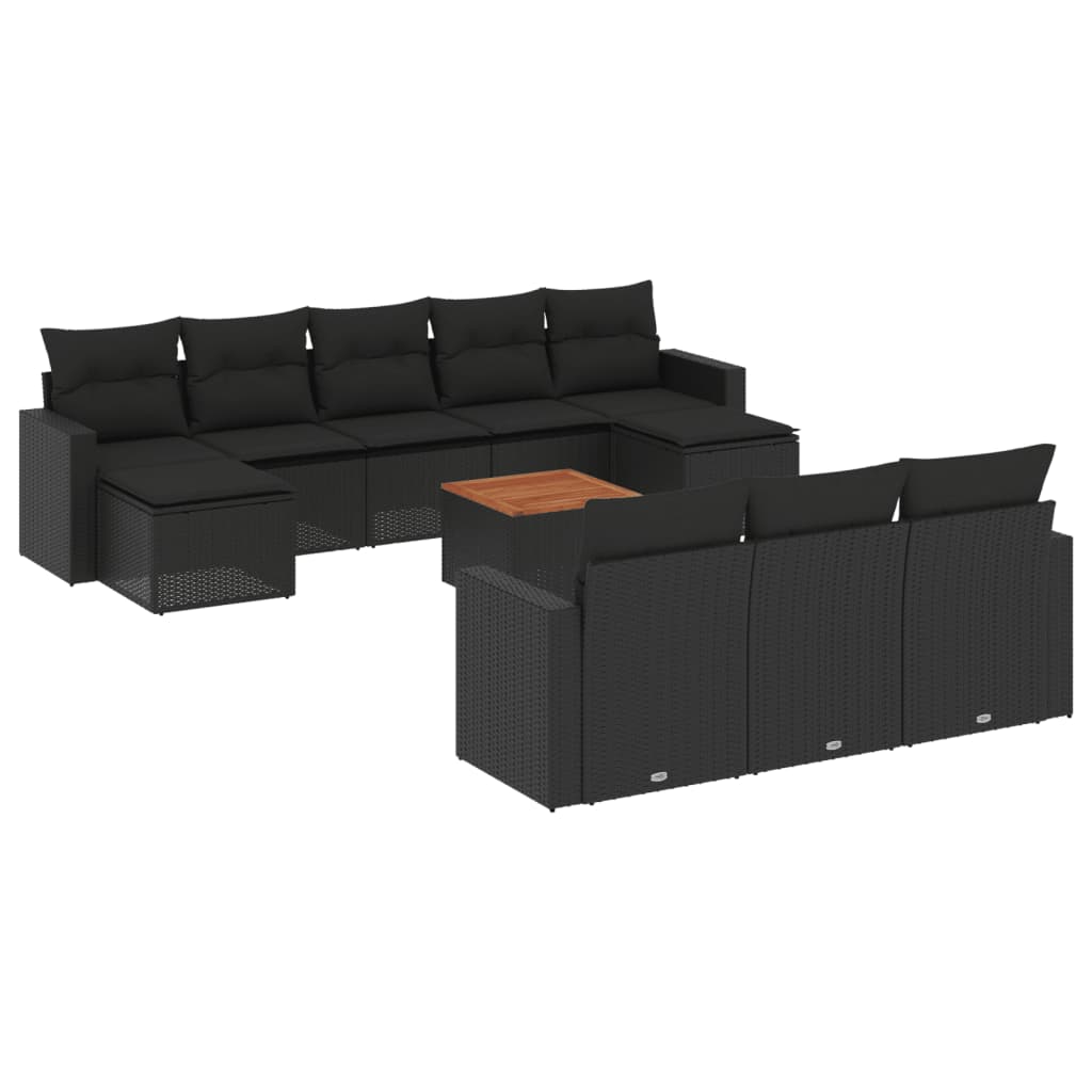 Set Divani da Giardino 11 pz con Cuscini in Polyrattan Nero - homemem39