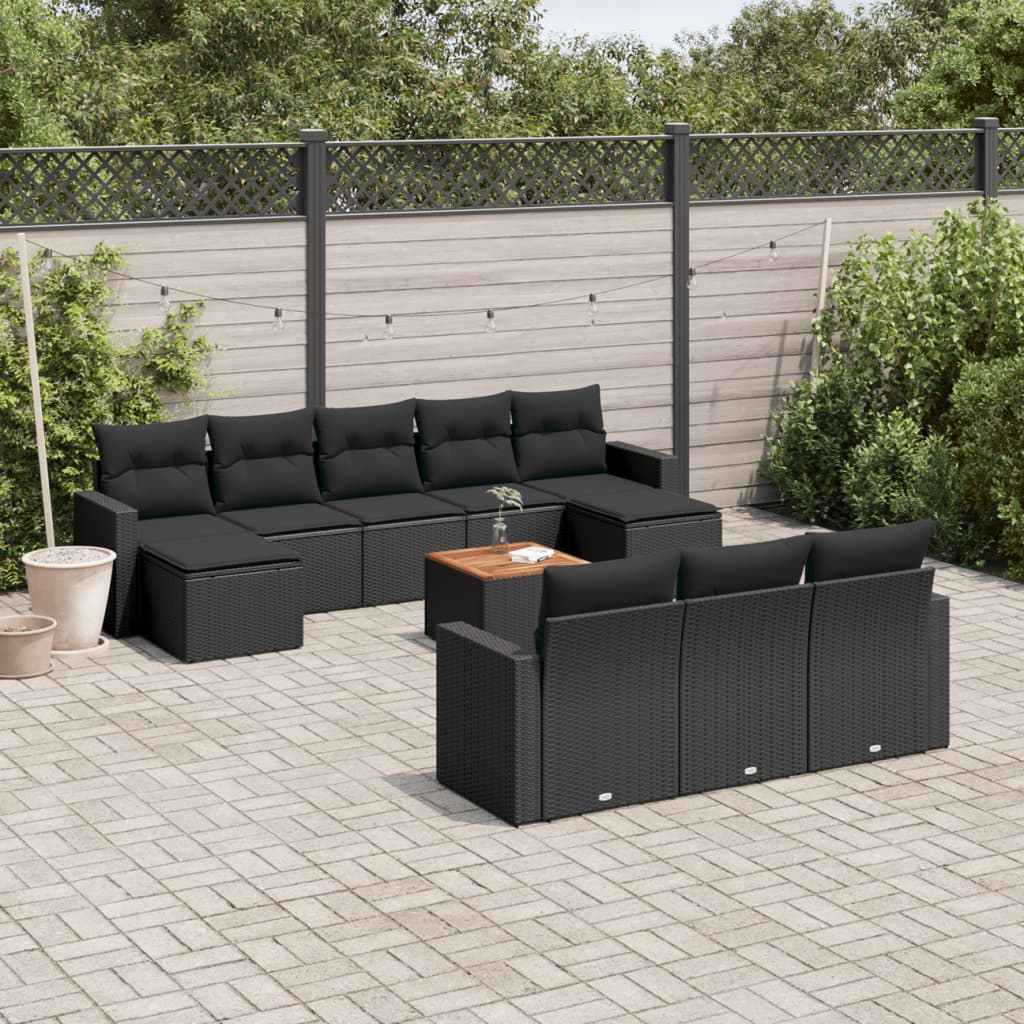 Set Divani da Giardino 11 pz con Cuscini in Polyrattan Nero - homemem39