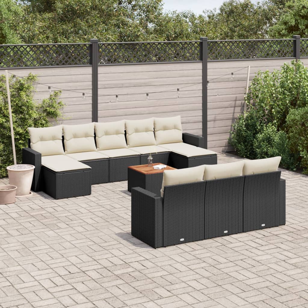 Set Divani da Giardino 11 pz con Cuscini in Polyrattan Nero - homemem39