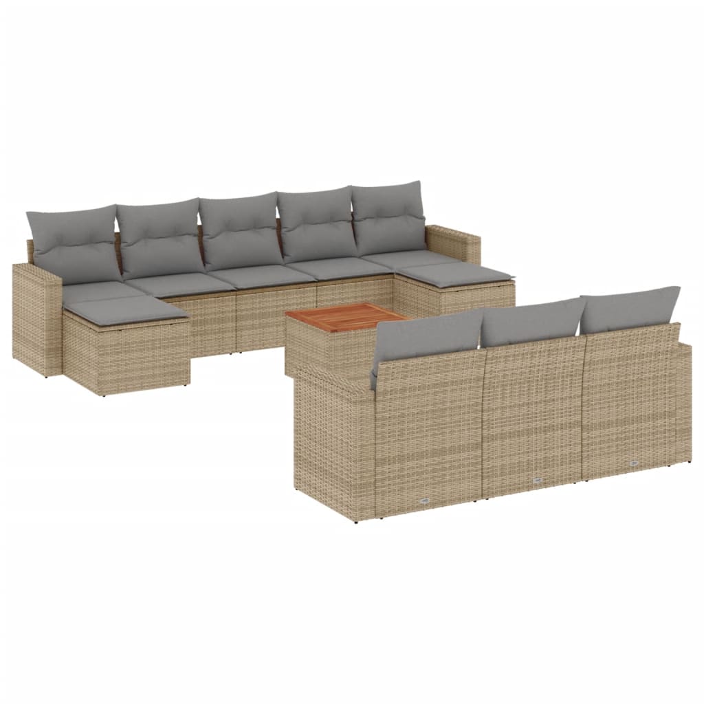 Set Divani da Giardino 11 pz con Cuscini Beige in Polyrattan - homemem39