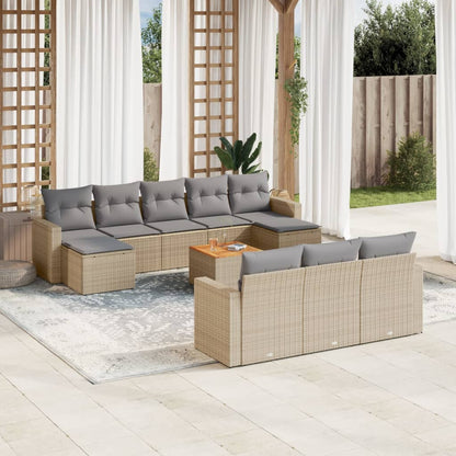 Set Divani da Giardino 11 pz con Cuscini Beige in Polyrattan - homemem39