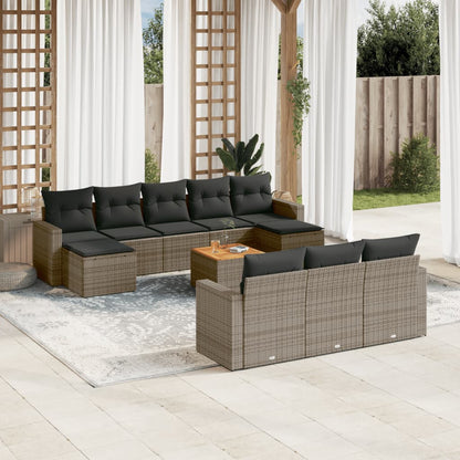 Set Divani da Giardino 11 pz con Cuscini in Polyrattan Grigio - homemem39