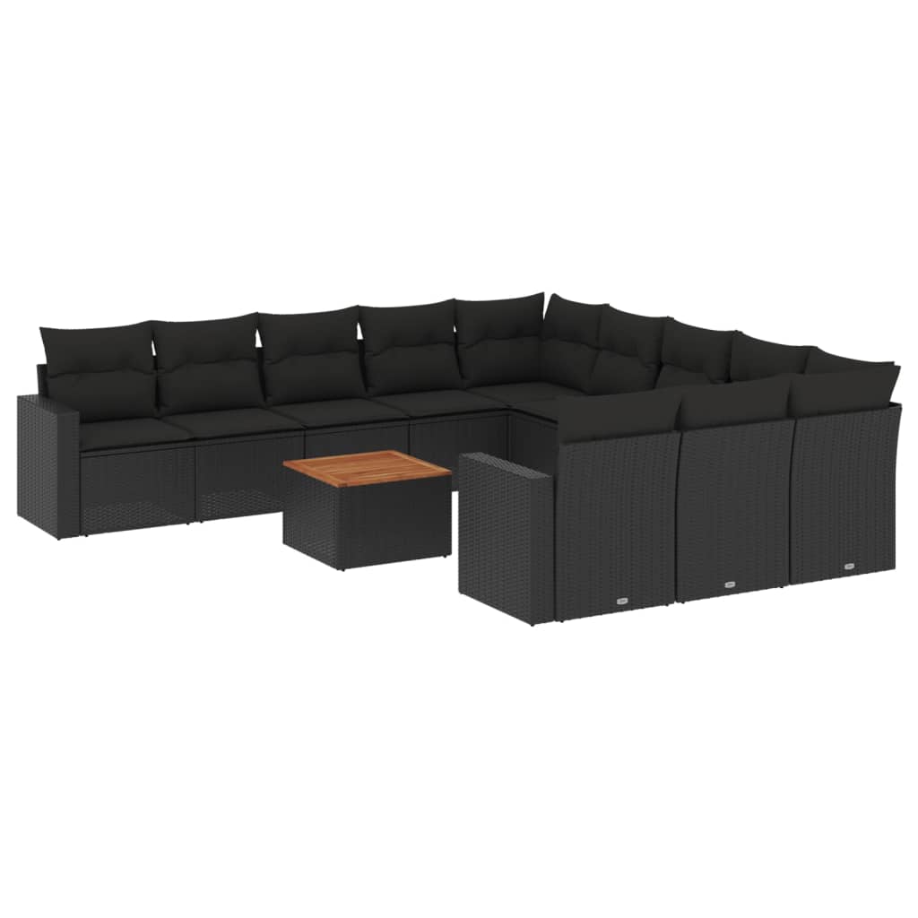 Set Divani da Giardino 12 pz con Cuscini Nero in Polyrattan - homemem39