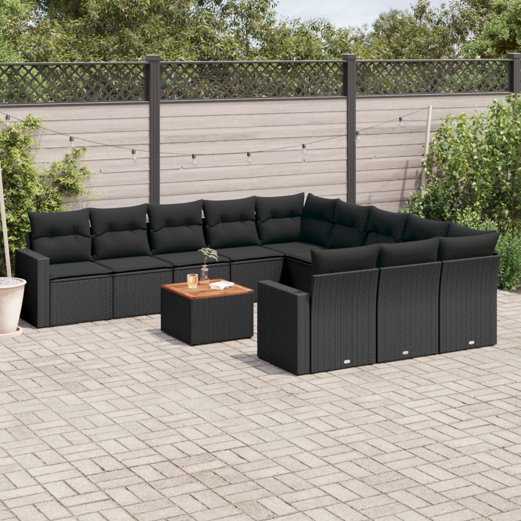 Set Divani da Giardino 12 pz con Cuscini Nero in Polyrattan - homemem39