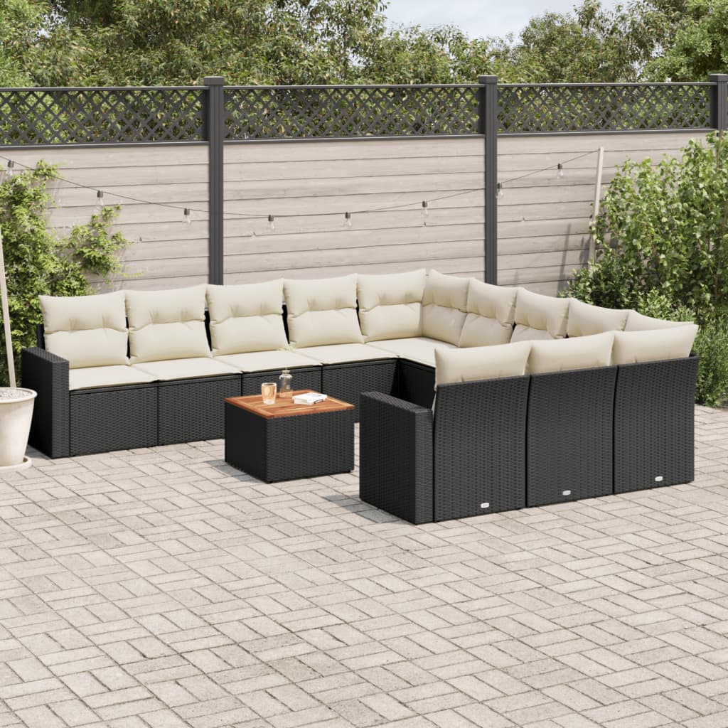 Set Divani da Giardino 12 pz con Cuscini Nero in Polyrattan - homemem39