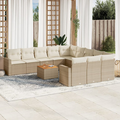 Set Divani da Giardino 12 pz con Cuscini Beige in Polyrattan - homemem39