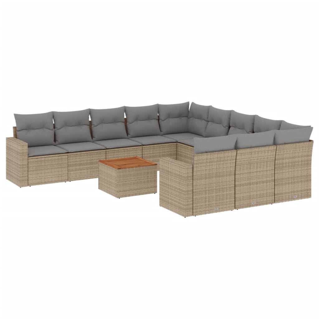 Set Divani da Giardino 12 pz con Cuscini Beige in Polyrattan - homemem39