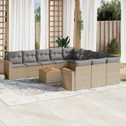 Set Divani da Giardino 12 pz con Cuscini Beige in Polyrattan - homemem39