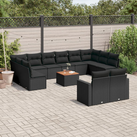 Set Divani da Giardino 13pz con Cuscini Nero in Polyrattan - homemem39