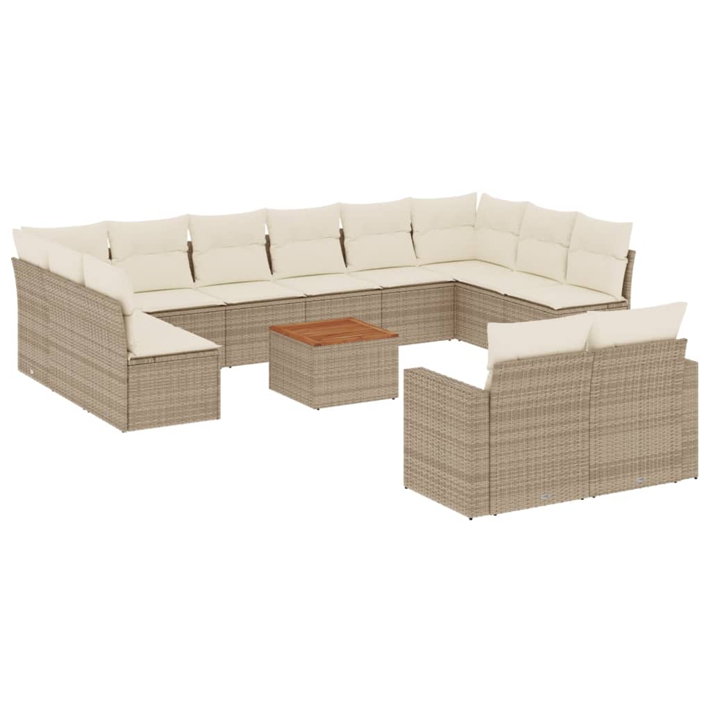 Set Divano da Giardino 13 pz con Cuscini Beige in Polyrattan - homemem39