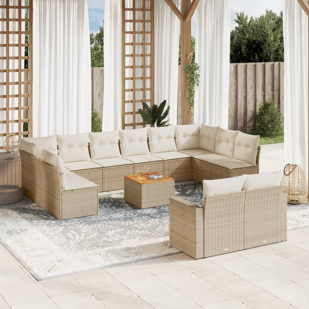 Set Divano da Giardino 13 pz con Cuscini Beige in Polyrattan - homemem39