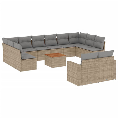 Set Divano da Giardino 13 pz con Cuscini Beige in Polyrattan - homemem39