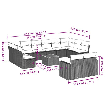 Set Divani da Giardino 13 pz con Cuscini Grigio in Polyrattan - homemem39