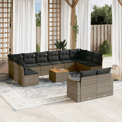 Set Divani da Giardino 13 pz con Cuscini Grigio in Polyrattan - homemem39