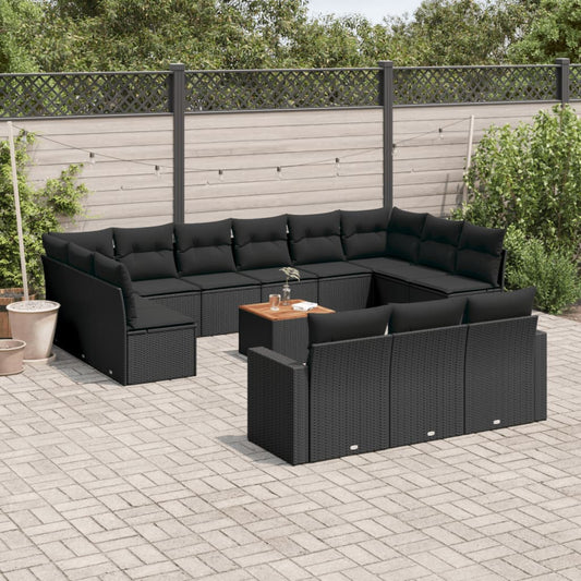 Set Divani da Giardino 14pz con Cuscini in Polyrattan Nero - homemem39