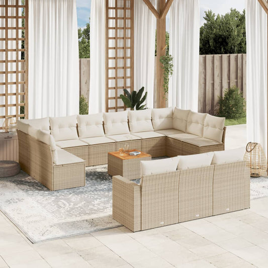 Set Divani da Giardino 14pz con Cuscini in Polyrattan Beige - homemem39