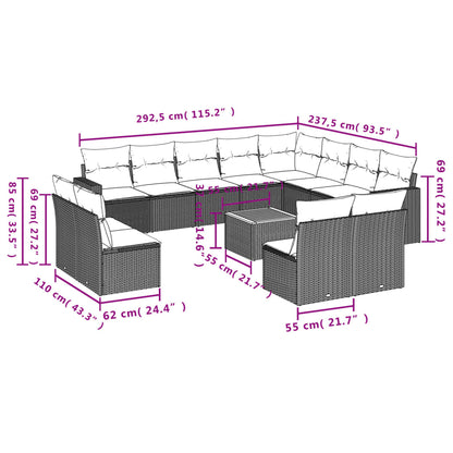 Set Divani da Giardino 13pz con Cuscini Nero in Polyrattan - homemem39