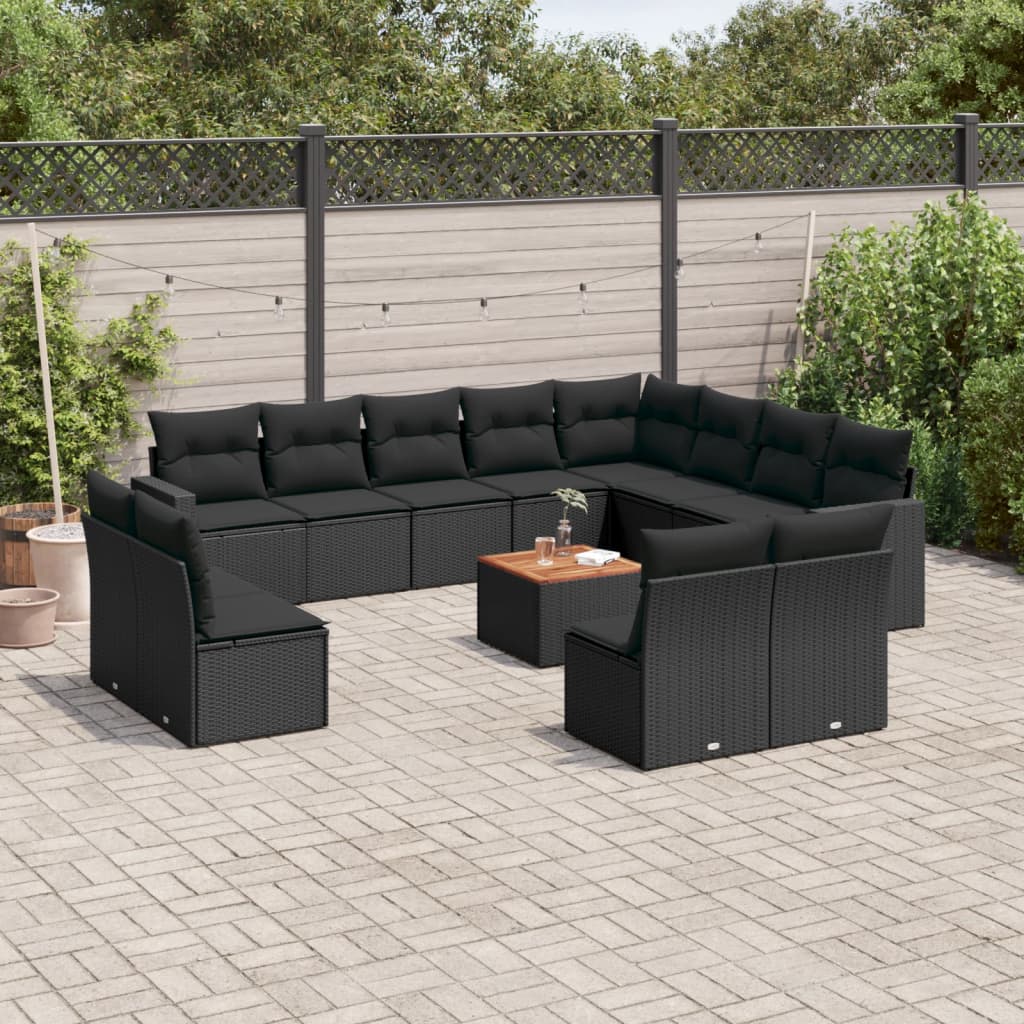 Set Divani da Giardino 13pz con Cuscini Nero in Polyrattan - homemem39