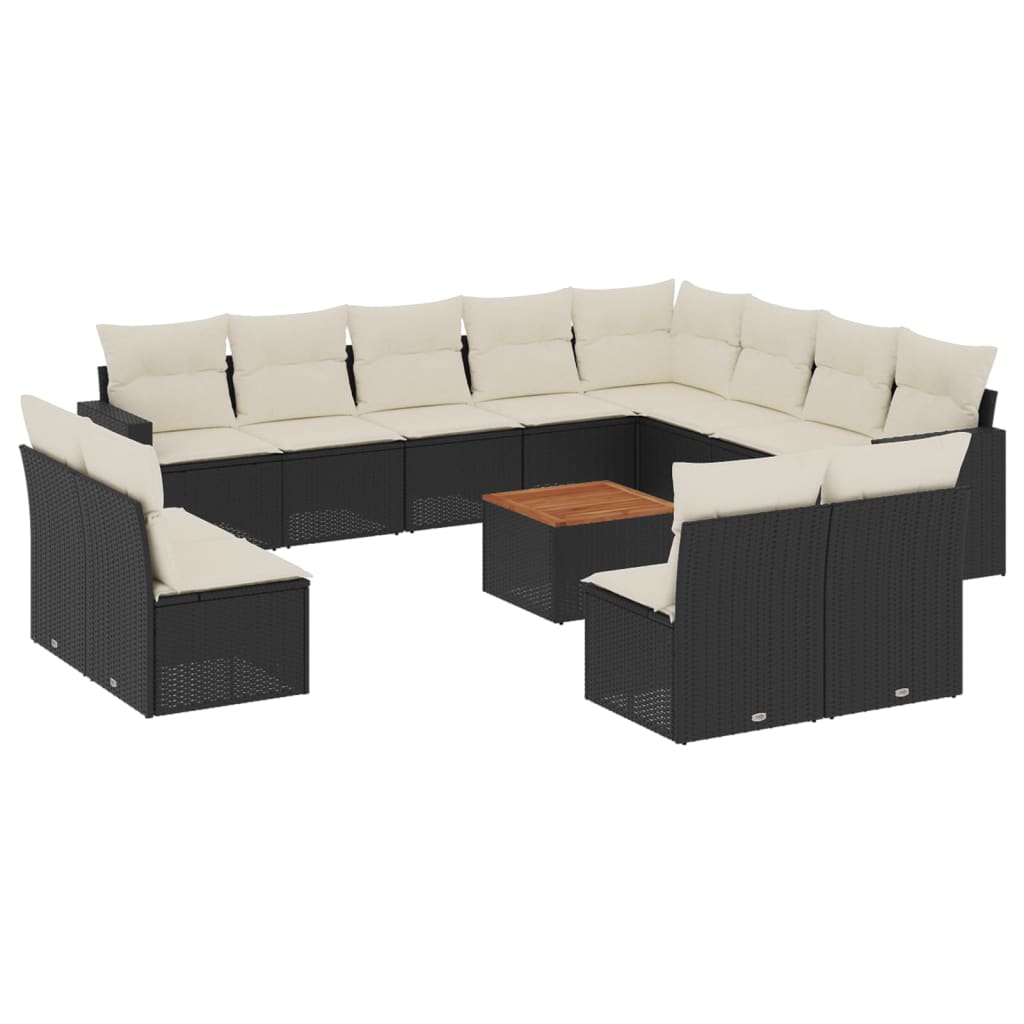 Set Divani da Giardino 13pz con Cuscini Nero in Polyrattan - homemem39