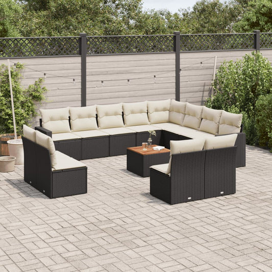 Set Divani da Giardino 13pz con Cuscini Nero in Polyrattan - homemem39