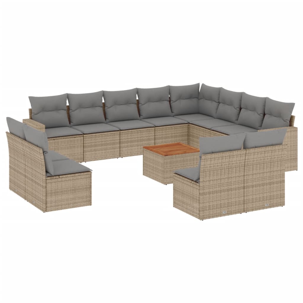 Set Divano da Giardino 13 pz con Cuscini Beige in Polyrattan - homemem39