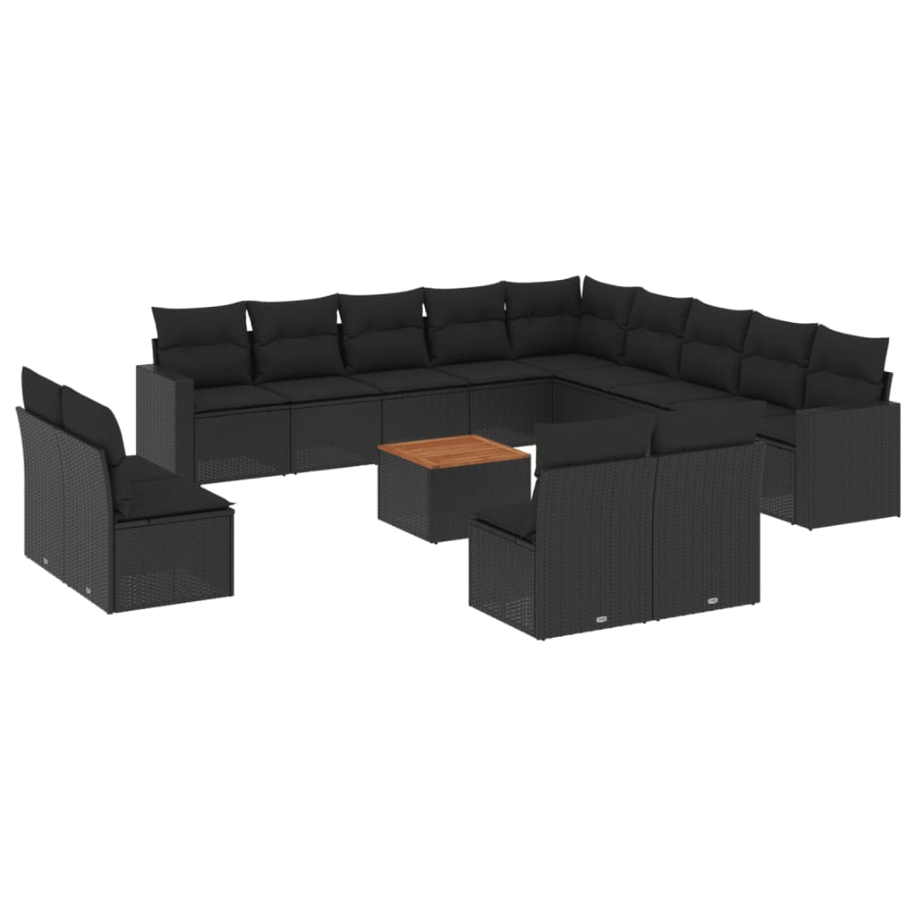 Set Divani da Giardino 14pz con Cuscini in Polyrattan Nero - homemem39