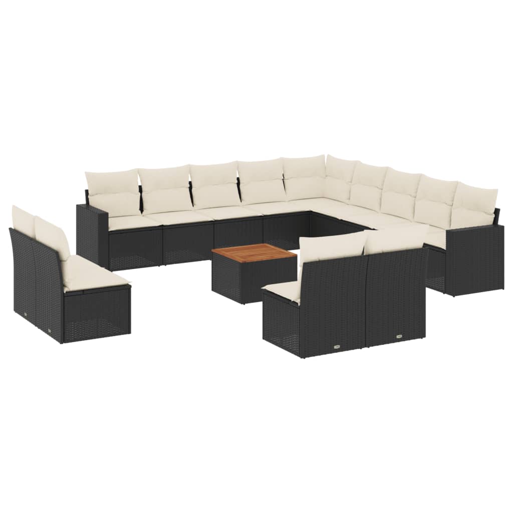 Set Divani da Giardino 14pz con Cuscini in Polyrattan Nero - homemem39