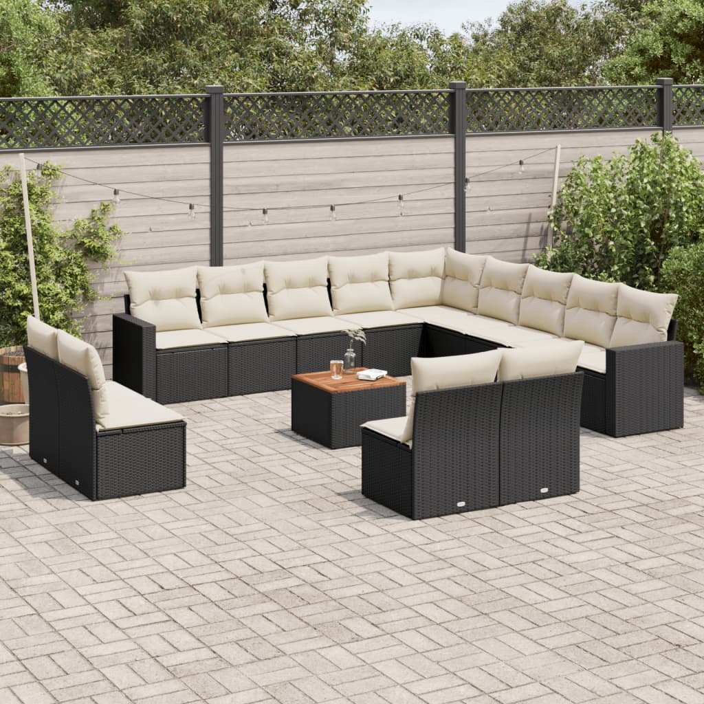 Set Divani da Giardino 14pz con Cuscini in Polyrattan Nero - homemem39