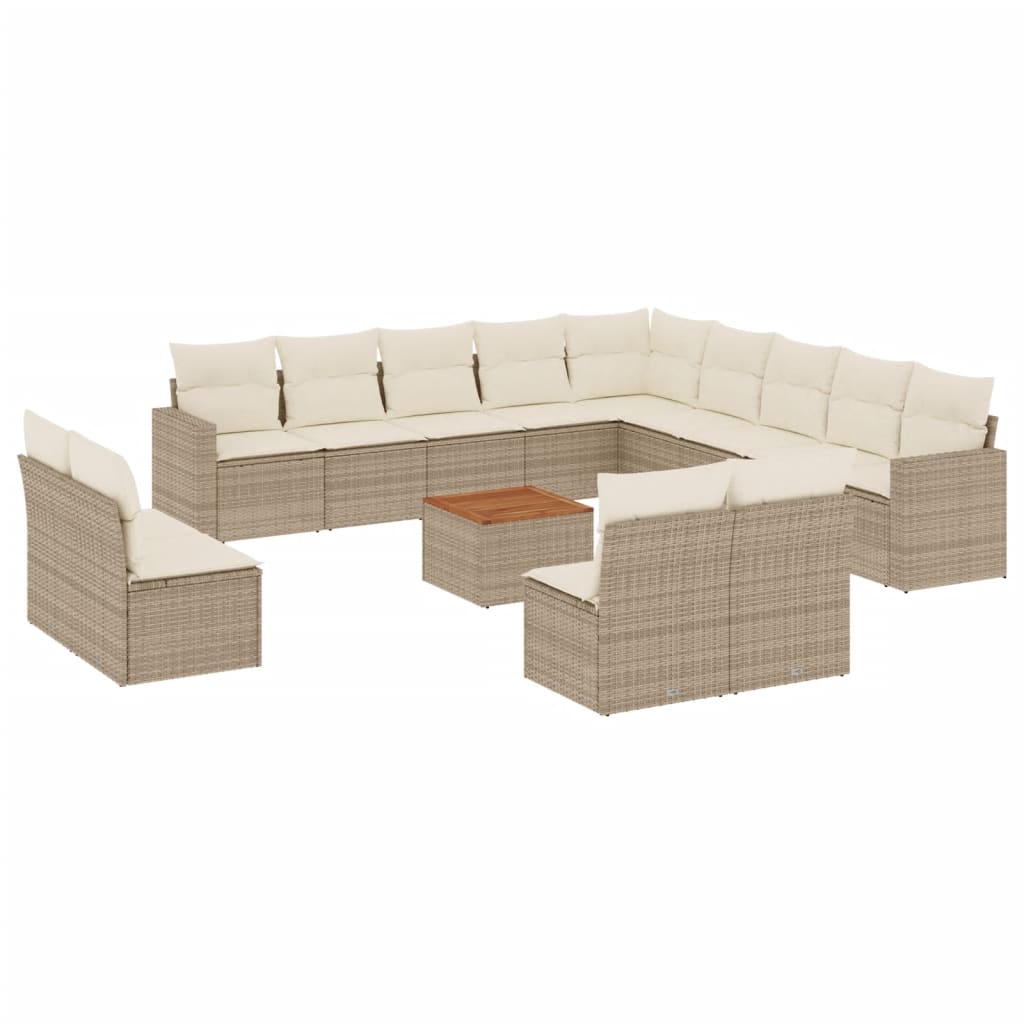 Set Divani da Giardino 14pz con Cuscini in Polyrattan Beige - homemem39