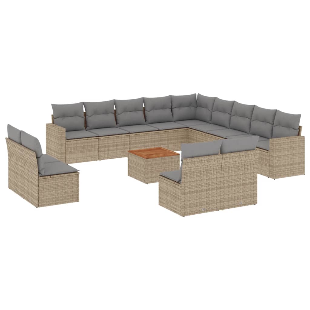 Set Divani da Giardino 14pz con Cuscini in Polyrattan Beige - homemem39