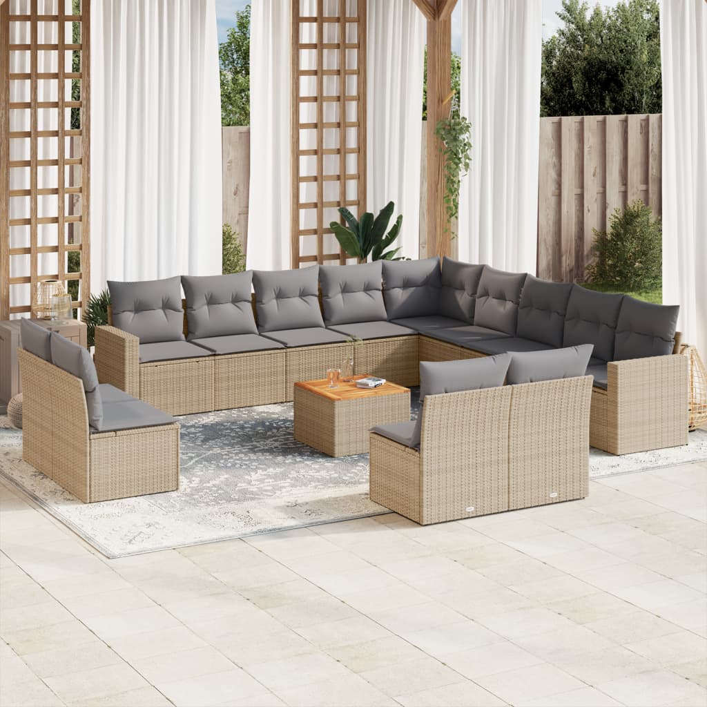 Set Divani da Giardino 14pz con Cuscini in Polyrattan Beige - homemem39