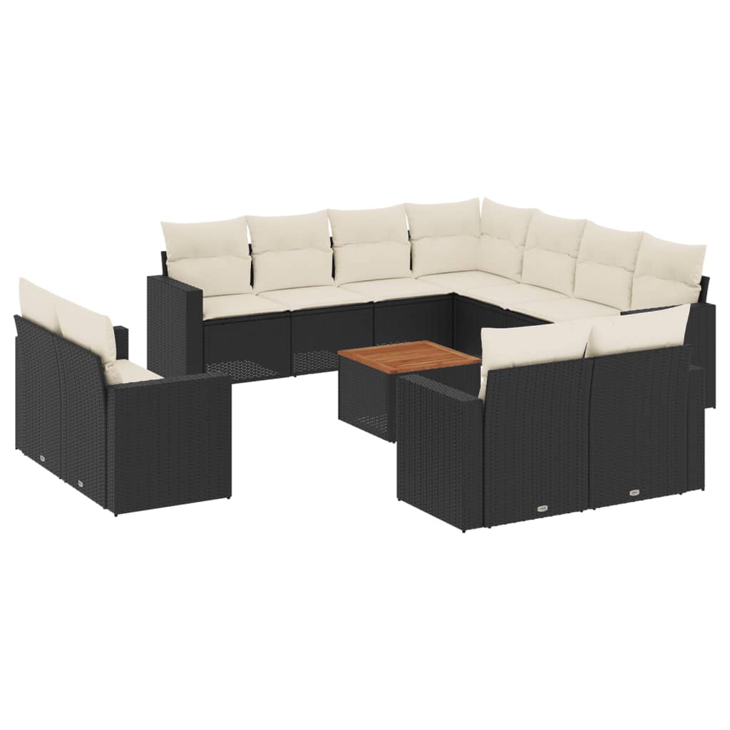 Set Divani da Giardino 12 pz con Cuscini Nero in Polyrattan - homemem39