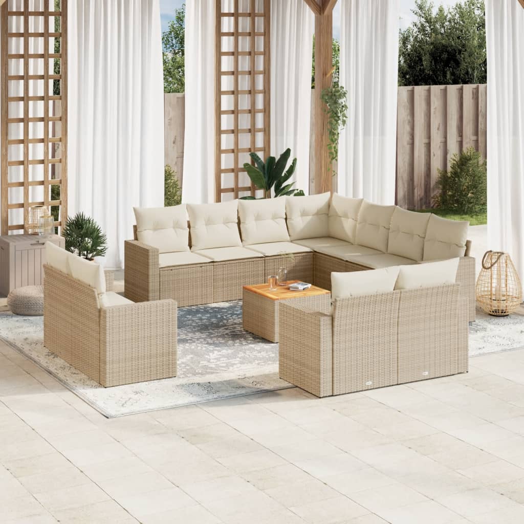 Set Divani da Giardino 12 pz con Cuscini Beige in Polyrattan - homemem39