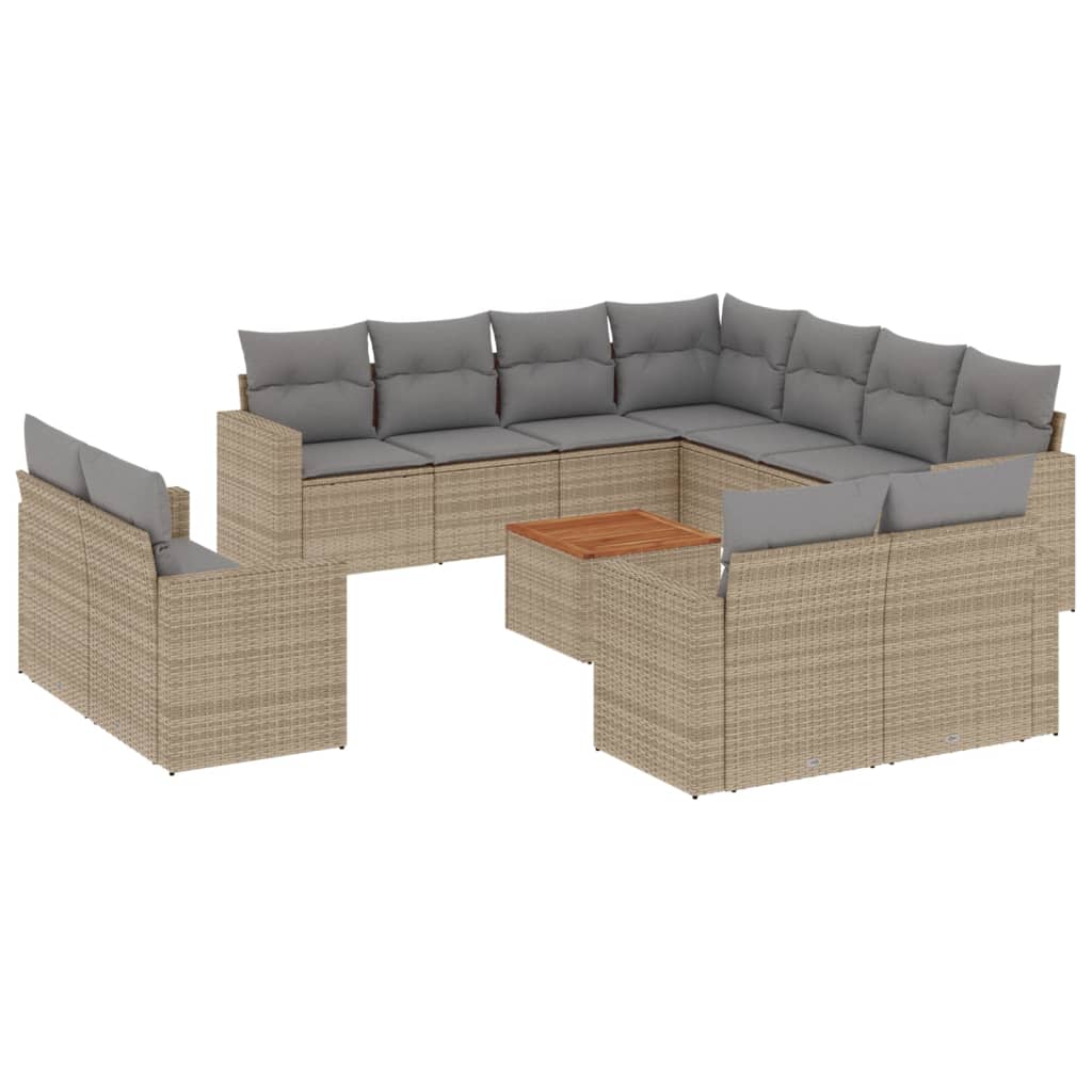 Set Divani da Giardino 12 pz con Cuscini Beige in Polyrattan - homemem39